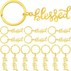 Spakon 50 Pcs Mother's Day Blessed Keychains Bulk Gold Christian Keychains Jesus Religious Party Favors for Mom Women Church Gifts
