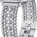 Minyee Compatible with Apple Watch Band 42/46/38/40/41/44/45/49mm Women, Dressy Pretty Stainless Steel Metal Strap Fancy Studded Designer Link Bracelet for iWatch Series 38/40/41/42mm(Series 11/10)