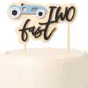 Two Fast Birthday Cake Topper - Wood Race Car Cake Topper,Race Car Second Birthday Party Decorations,Racing Two Fast Cake Decorations