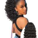 Isaic Ponytail Extension 12 Inch Long Wavy Curly Ponytails Drawstring Ponytail for Black Women Natural Black Pony Tails Hair Extensions Synthetic Hairpiece for Daily Use