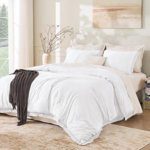 Andency White Comforter Set Full, 3 Pieces Boho Lightweight Bedding Comforters & Sets, All Season Soft Fluffy Tassel Bed Set (79x90In Comforter & 2 Pillowcases)