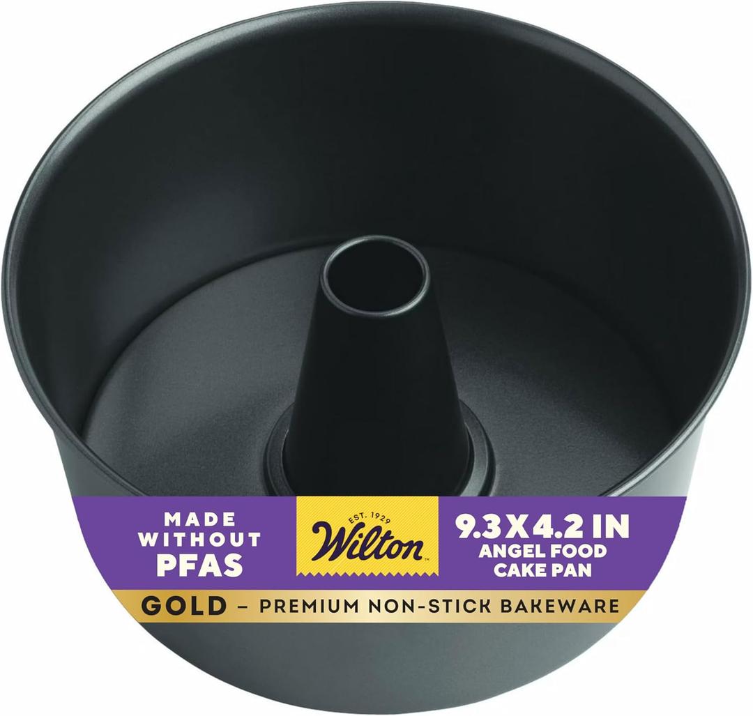 Wilton Gold Non-Stick 9.37 in. Angel Food Tube Cake Pan, Stainless Steel Bakeware, Made without PFAS
