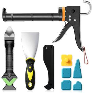 Professional Caulk Gun Kit with Caulk Remover Tool & Putty Knife - 5 in 1 Caulking Tool Set for Caulking Removal, Shower & Bathroom Caulk, Includes Caulking Gun Tool, Caulk Scraper Tool Spackle Knife