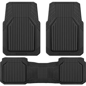 CAR PASS Heavy Duty Rubber Floor Mats for Car, Waterproof Liner Deep Dish Car Mats Full Sets, Universal Trim to Fit for SUV Truck Sedans Vans, All Weather Automotive Floor Mats 3pcs, Solid Black