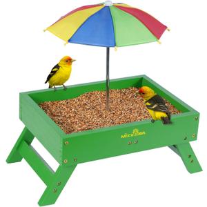 Ground Bird Feeder for Outdoors Bird&Squirrel Feeder Wooden Chicken Picnic Table Platform Feeder Wild Bird Feed Crow Feeder for Outside with 5 LBS Capacity (Green)