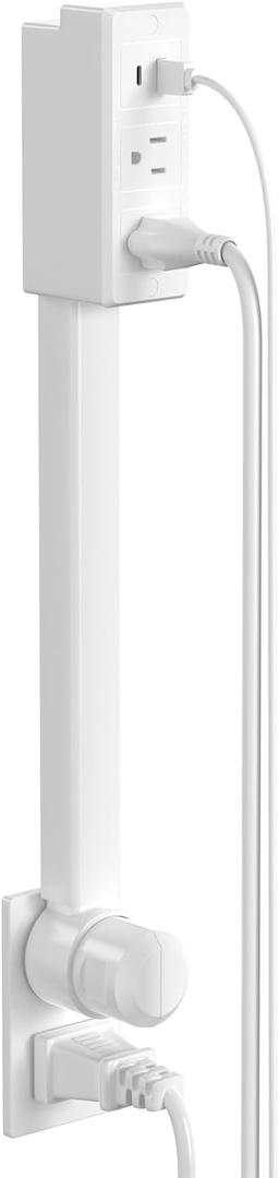 Electrical Outlet Extender, Outlet Extender Stick, Adjustable 17"-28" Extender, 180 Rotating Plug, 2 AC Outlets 1 USB A and USB C, Ideal for Nightstands, Couches, Desks, and More