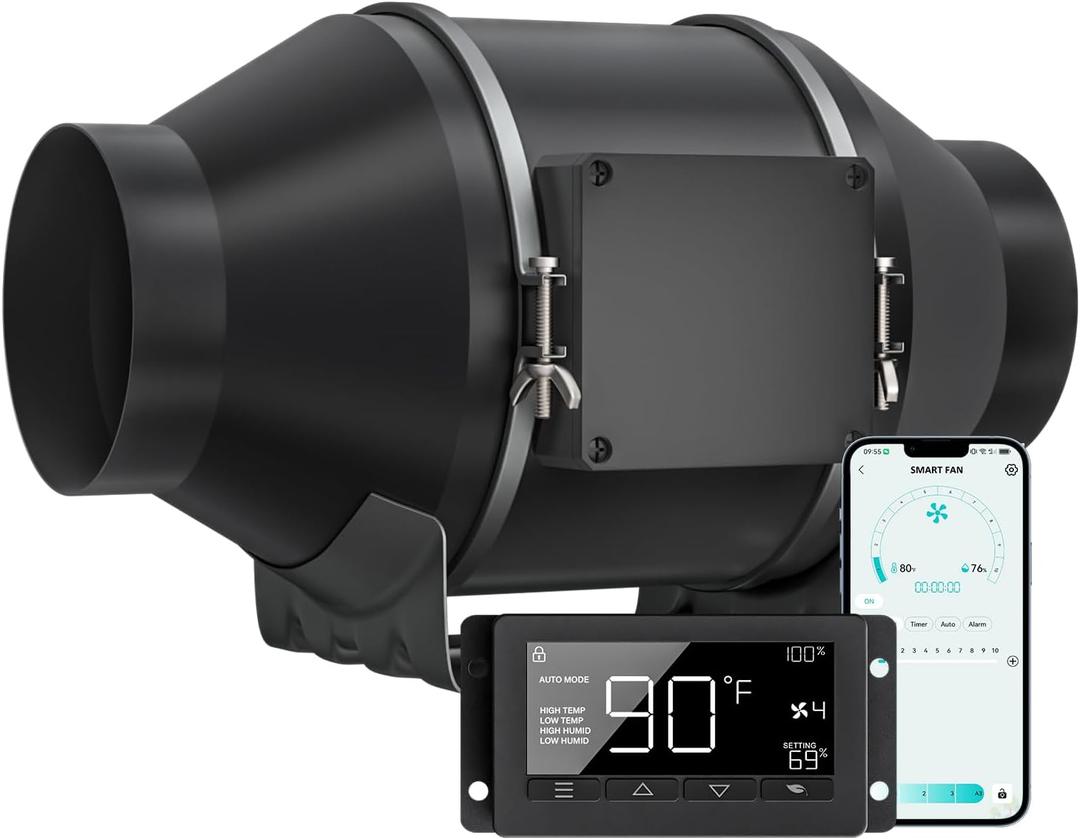 Toolazy Quiet 4" Inline Duct Fan 214 CFM Ventilation Exhaust Fan EC Motor and External 0100% Variable Speed Controller for Heating Cooling Booster, Grow Tents, Hydroponics