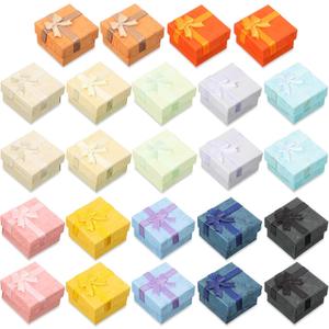 Sureio 24 Pack Jewelry Gift Boxes Jewelry Box Gift Cases Cotton Filled Cardboard Paper Box Bracelets Bangle Necklace Gift Case with Ribbon Bow for Birthday Wedding 12 Colors, 1.6 x 1.6 Inches