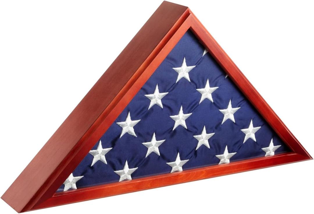 Juvale Large Flag Display Case for Burial Flag - 5 in. by 9.5 in. Memorial Case with Glass Front & Wall Mount, Cherry Wood Finish  Dimensions: 24.7 in. by 12.4 in. by 3.5 in.