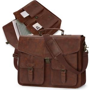 RAINSMORE 17.3 Inch Men's Messenger Bag, PU Leather Laptop Briefcase for Work, Office & Business Travel, Spacious Satchel Bag