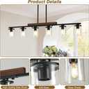 47.2'' Kitchen Island Light Fixtures, 6-Light Dining Room Light Fixture Chandelier Over Table, Black Modern Rustic Wood Ceiling Pendant Light Fixtures, with Clear Glass Shade, Farmhouse Chandelier