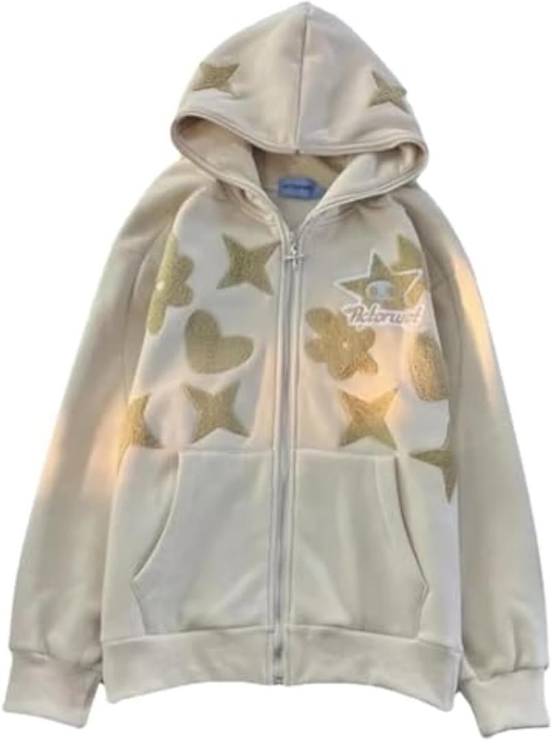 Obenie Zip Up Hoodie Women Y2K Kawaii Harajuku Clothes Gothic Web Sweatshirt Hip Hop Grunge Oversized Jacket Coat tops (XXL)