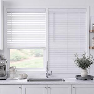 TEDNOVA 2" Cordless Faux Wood Blinds, White, 28" W X 48" H | Light Filtering Horizontal Blinds, Inside or Outside Mount, Real Wood Look Moisture Resistant, Fit Any Indoor Windows