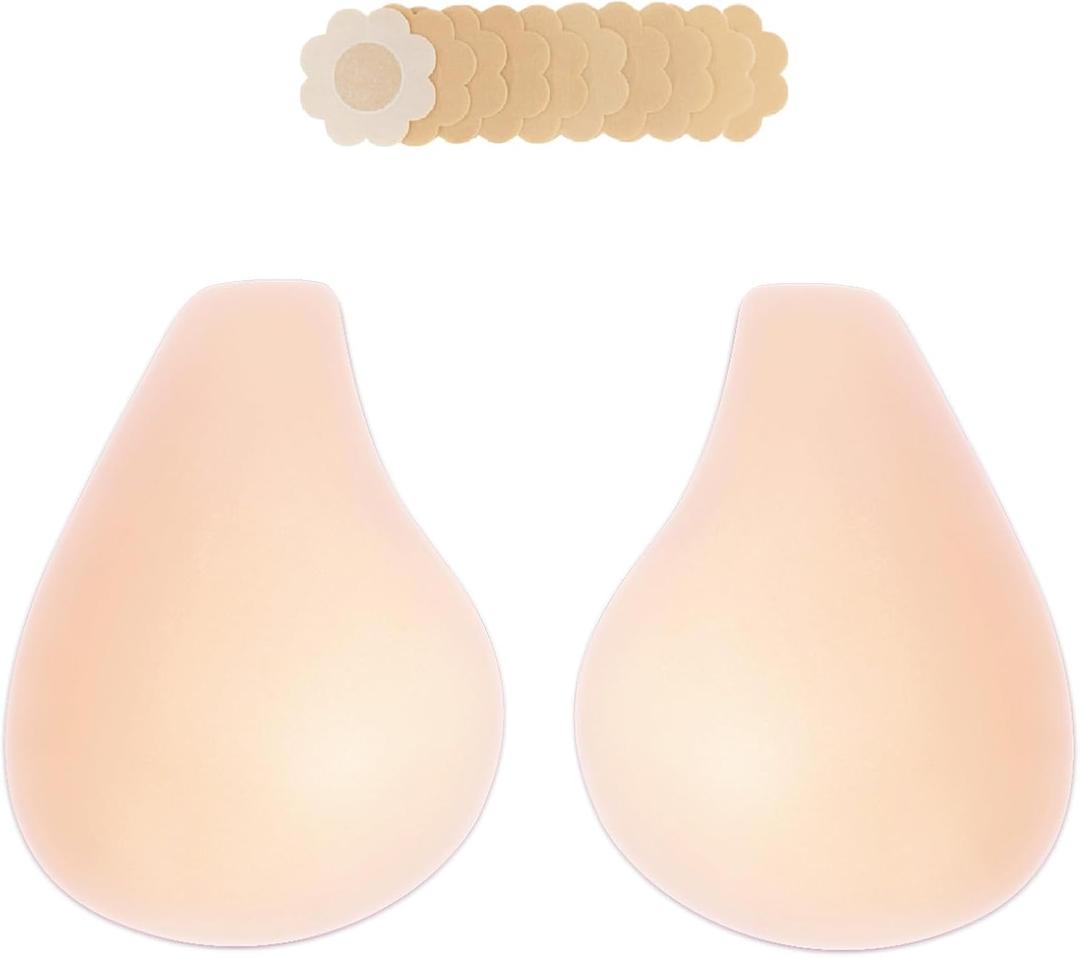 Bontierie 2025 Added Lift Seamless Nipple Covers Ultra-Thin Push up Sticky Pasties Women Adhesive Bras (Small, Beige)