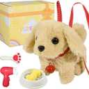 Plush Toys Walking Dog Toys That Can Walk, Bark and Wag Tail,Interactive Electronic Pet Toys Puppy with Leash,Easter Christmas Birthday Gift for Toddlers Kids (Golden Hair)