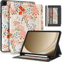 for Samsung Galaxy Tab A9 Plus Case 11'' - for Women Girls Cute Embroidered Folio Stand Cover with Pencil Holder & Card Slot Girly Floral Flowers Design Aesthetic Cases for Samsung Tab A9 Plus