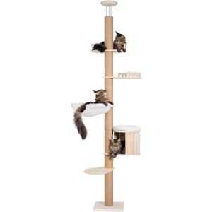 Tall Floor to Ceiling Cat Tree for Large Cats, Cat Tower with Scratching Post, Adjustable Height(82-122 in), Large Condo Cave Bed and Hammock for Indoor Cats, Cat Climbing Pole, Wood 