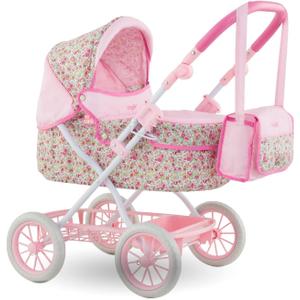 Corolle Mon Grand Poupon Doll Stroller  Adjustable Folding Carriage for 14, 17 & 20 Baby Dolls  Sturdy Pink Frame & Canopy, Toy Pram for Nurturing Pretend Play