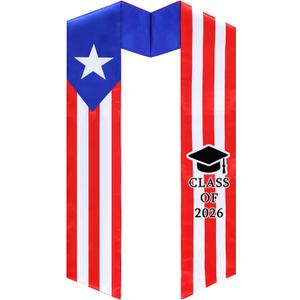 Sasylvia Puerto Rican Graduation Stole Puerto Rico Flag Graduation Stole Sash Scarf Class of 2026 Countries Sash Honor for Study Abroad International Students