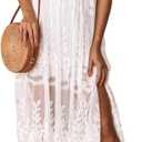 Women's Casual Off Shoulder Lace Maxi Dress Boho White Bridesmaid Wedding Evening Party Dresses (Medium, White)