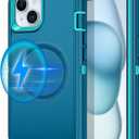for iPhone 13/14/15 Case [MagSafe Compatible] Shockproof 3-Layer Full Body Protection Rugged Heavy Duty Cover Case - Turquoise