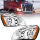 Headlights Assembly Compatible with 2008-2016 Freightliner Cascadia, Halogen Headlamps Assembly, Chrome Housing Clear Lens (Pair)