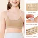 WYHDY Seamless Dance Bra for Teen Girls, Nude Training Bra with 2 Pairs of Clear Straps, Removable Silicone Pads,Sports (Beige) M