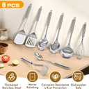 8 Pcs Cooking Utensils Set, Stainless Steel Kitchen Utensils, Heat Resistant Metal Kitchen Tools Include Solid & Slotted Spatula, Serving Spoon, Ladle, Pasta Server,Potato Maseher, Egg Whisk, Silver