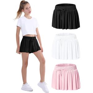 EXARUS Girls Butterfly Shorts Athletic Dance Flowy Skorts Teen Cheer Skirt Tween Clothes Youth Preppy Outfit Kids 6-14Y