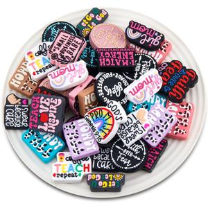 Zeyune 40 Pcs Silicone Focal Beads for Pens, Colorful Silicone Beads for Keychain Making DIY Gift Necklace Bracelet Jewelry Charms DIY Gifts(Inspirational Style)