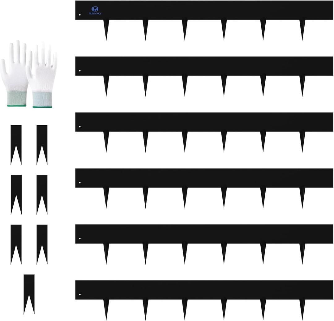 20ft.Metal Landscape Edging 6 Pack 6 inch,Steel Garden Edging with a Pair of Gloves and 7 Stakes, Galvanized Steel Landscape Edging for Fence, Yard Pathway, Flower Beds (40" L x 6" H Each, Black)