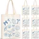 6 Pcs Blue Bow Seashell Gift Bags Coastal Party Favor Bags Summer Beach Tote for Coast Bachelorette Birthday