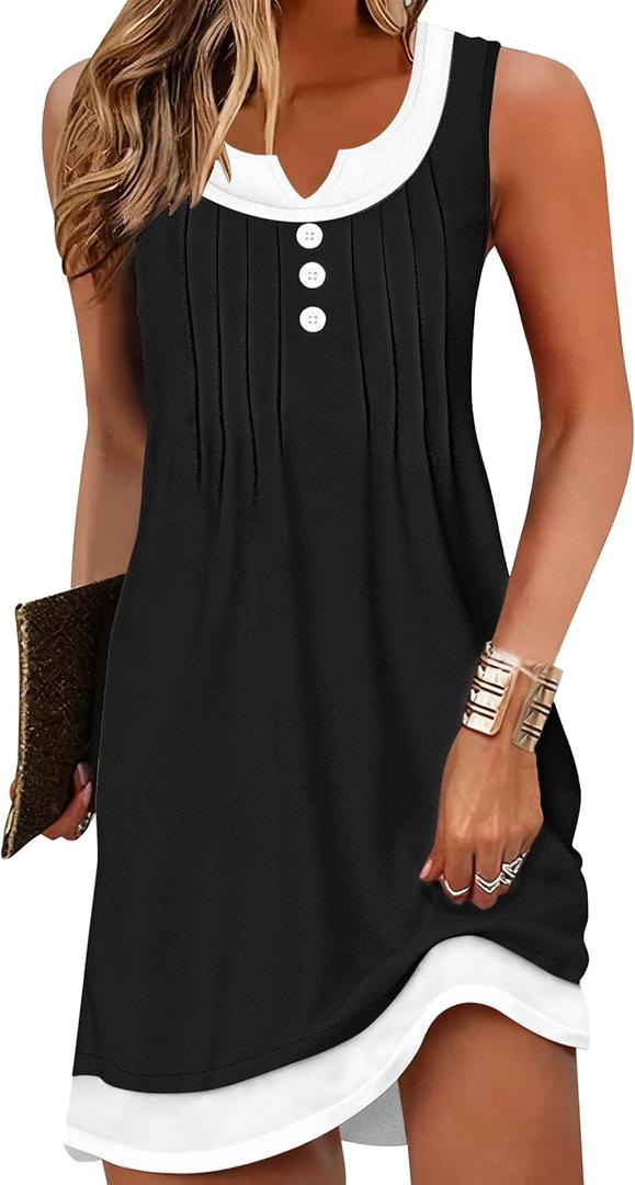 ETCYY Beach Dresses for Women 2026 Vacation Swimsuit Coverup School Teacher Summer Dress Button Down Sleeveless Boho Sundress (Small, Pure Black)