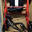 Drive Medical Rollator Walker with Seat - Stable Mobility Support - Height Adjustable - Durable Steel Frame Construction - Smooth 7.5" Wheels - Foldable Frame - 350 Lb Limit - Red