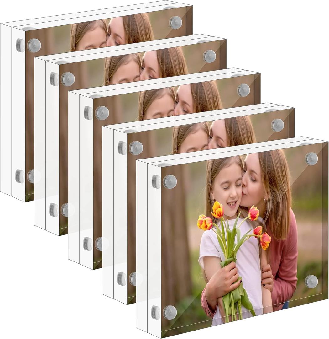 Wesiti 5 Pcs Mini Acrylic Picture Frames Clear Acrylic Photo Desktop Display Double Sided Wallet Freestanding Frames for Film Photos Cards Stamp Business Card Souvenirs(2" x 3",Transparent)