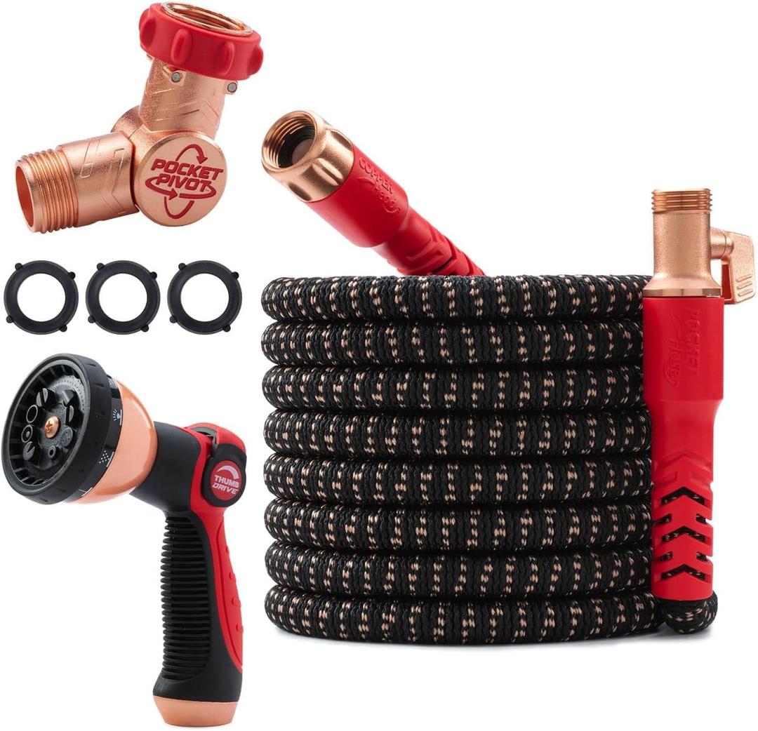 Pocket Hose 75 FT Copper Head Expandable Garden Hose with Pocket Pivot, No Tangles, AS SEEN ON TV, 360 Swivel, Tri-Tex Tubing, Force Field Jacket, Lead-Free, No-Kink, Anti-Burst w/APT