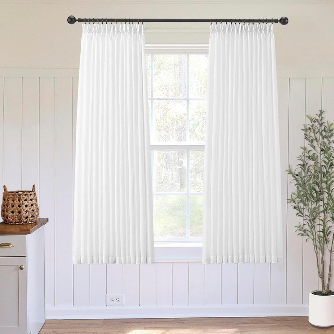 LIMON HOME White Linen Curtains 63 inch Length Pinch Pleat Curtains for Living Room (40"W x 63"L (Pack of 2))