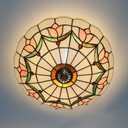 16 Inch Tiffany Style Stained Glass Ceiling Light Flush Mount Ceiling Light Vintage Chandeliers Pendent Light Fixtures (16 Inch Pink)
