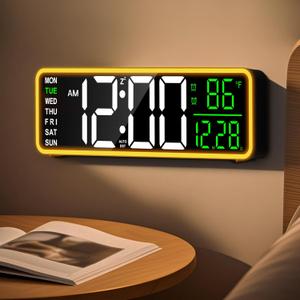 9 Inch Digital Alarm Clock Wall Clock with Night Light, Dual Alarm, Snooze & Dimming Brightness, Temperature, 12/24H, DST, Timer, Plug-in Powered with Battery Backup (Black)