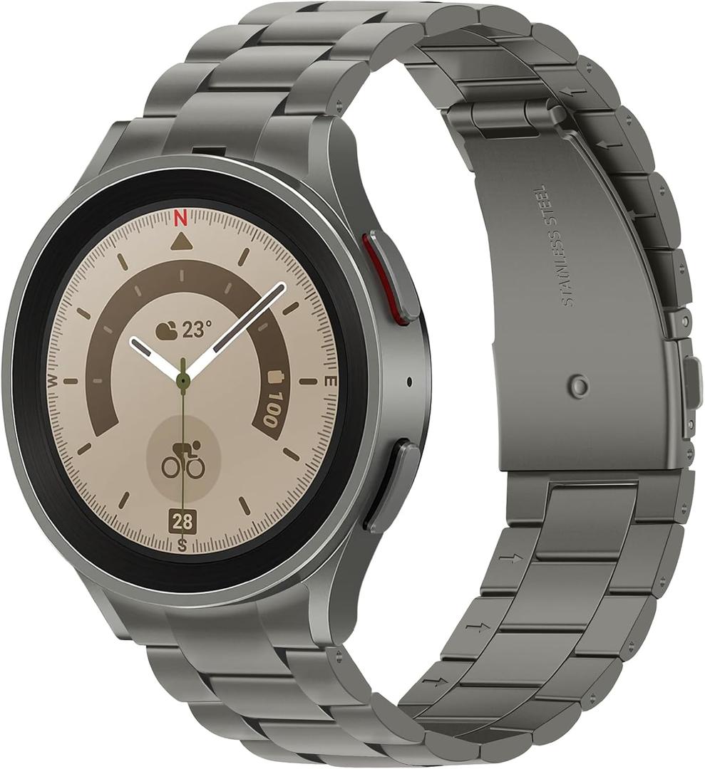 Anlinser No Gap Bands Compatible with Samsung Galaxy Watch 7/6/5/4/FE Band 44mm 40mm/Watch 6 Classic Band 47mm 43mm/Watch 5 Pro 45mm/Watch 4 Classic, 20mm Metal Strap for Women Men, Gray Titanium