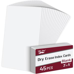 Mr. Pen- Dry Erase Index Cards, 3"x5", 45 Pack, Laminated on One Side, Blank Note Cards, Reusable Dry Erase Blank Flashcard Sheets for School, Office, Chores, To-Do Lists, Study Supplies (White)