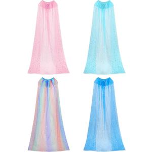Jecery 4 Pieces Princess Cape Cloaks Kids Fairy Tulle Cape Princess Costume for Girls Cosplay Birthday Party Dressing Up