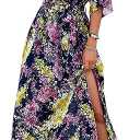 Womens Half Sleeve Wrap V Neck Chiffon Floral Casual Maxi Dress Spring Summer Wedding Guest Dresses for Women 2025 SIZE L
