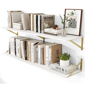 Heimlove 48W x 12D Deep Floating Shelves Set of 2 White & Gold, 48wx12dx5.8h