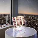 Trifold Makeup Mirror with Lights and Magnification 3X, 5X, 10X, Clear Cosmetic Storage Organizer, 3 Way Lighted Vanity Mirror, 3 Color Changing Dimming Touch Tabletop Mirror