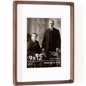 Dreamland 9x12 Picture Frame, USA-Sourced Walnut Wood Photo Frames with HD Tempered Glass, 9 x 12 Wooden Frame Matted to 6 x 8, 9x12 Frames Handcrafted Rounded Corner for Tabletop or Wall Display
