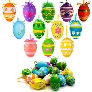 24Pcs Easter Hanging Eggs Ornaments for Tree Decorations, Muticolored Easter Tree Ornaments, Plastic Egg Basket Decor Spring Party Favor Supplies