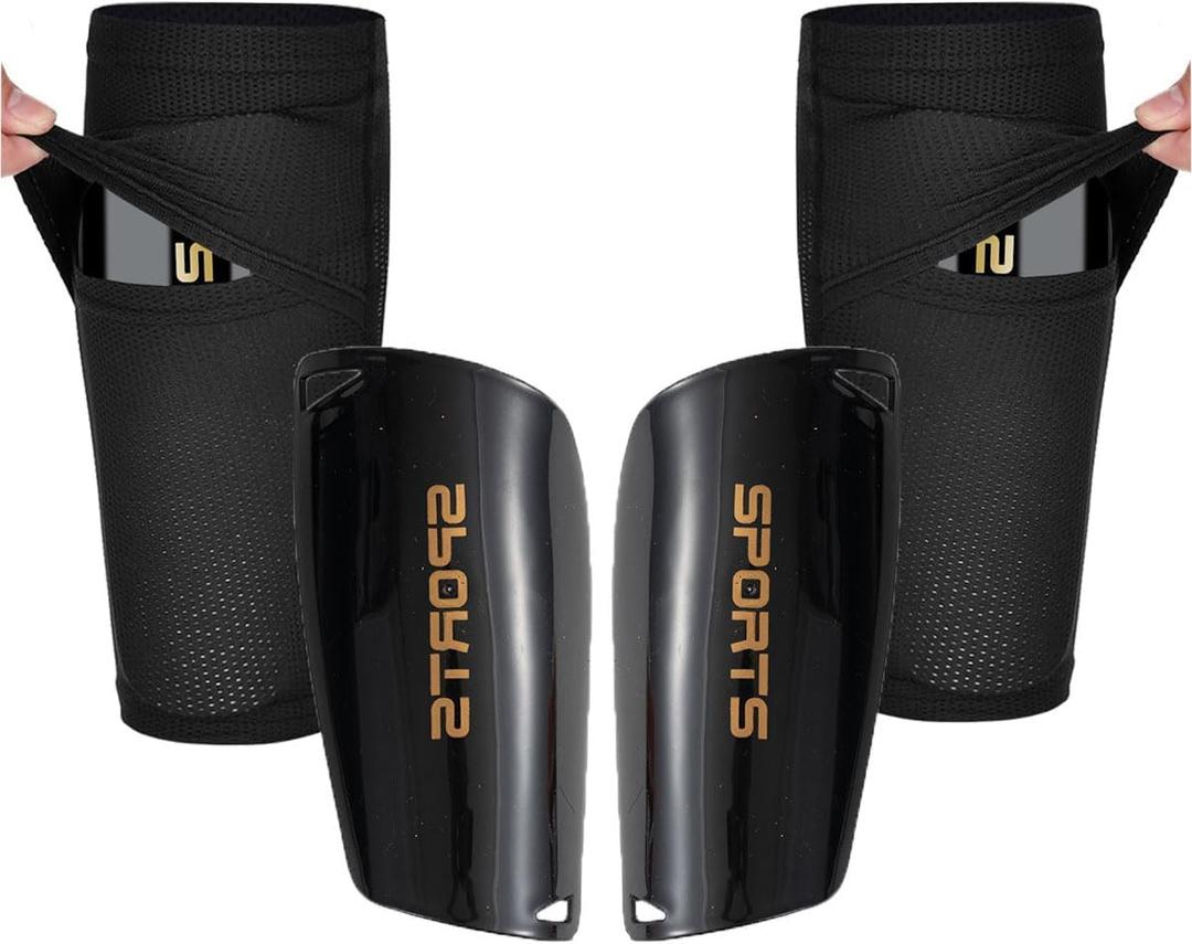Soccer Shin Guards for Kid Youth Teen Adult - Shin Guards Sleeves with Inserted Pocket Cushion Protection Reduce Shocks and Injuries for TeamSports (Small, Black)