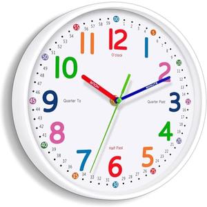 Lantoo Silent Kids Wall Clock – Non-Ticking, Battery-Powered, Ideal for Teaching Time and Stylish Décor in Any Room - 8 Inch