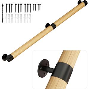 7FT Wooden Stair Handrails,Indoor Outdoor Hand Railings, Sturdy Wall Mount Support,Non-Slip Safety Handrail for Elderly, Children, and People with Physical Limitations